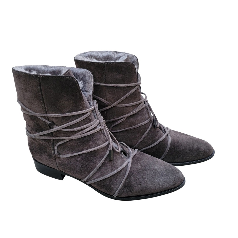 Diane von Furstenberg Women Jayena Lace Up Boots Fur Shearling Size 8 Whimsigoth